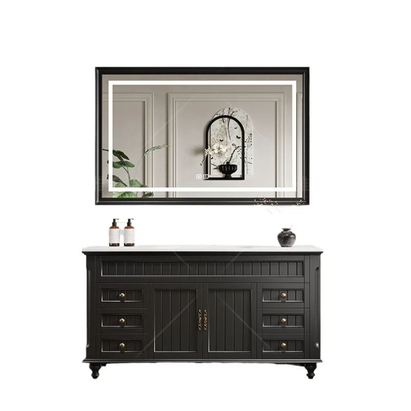 French retro style bathroom cabinet combination oak paint rock slab hot bending integrated bathroom washstand