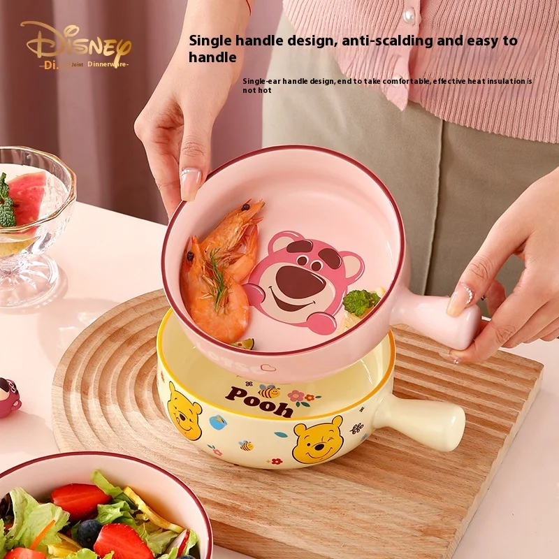 Cuenco de fideos instantáneos con mango de oso de fresa de Disney, cuenco para hornear, cuenco de cerámica Personal para Yogurt, ensaladera de frutas, cuenco de mano