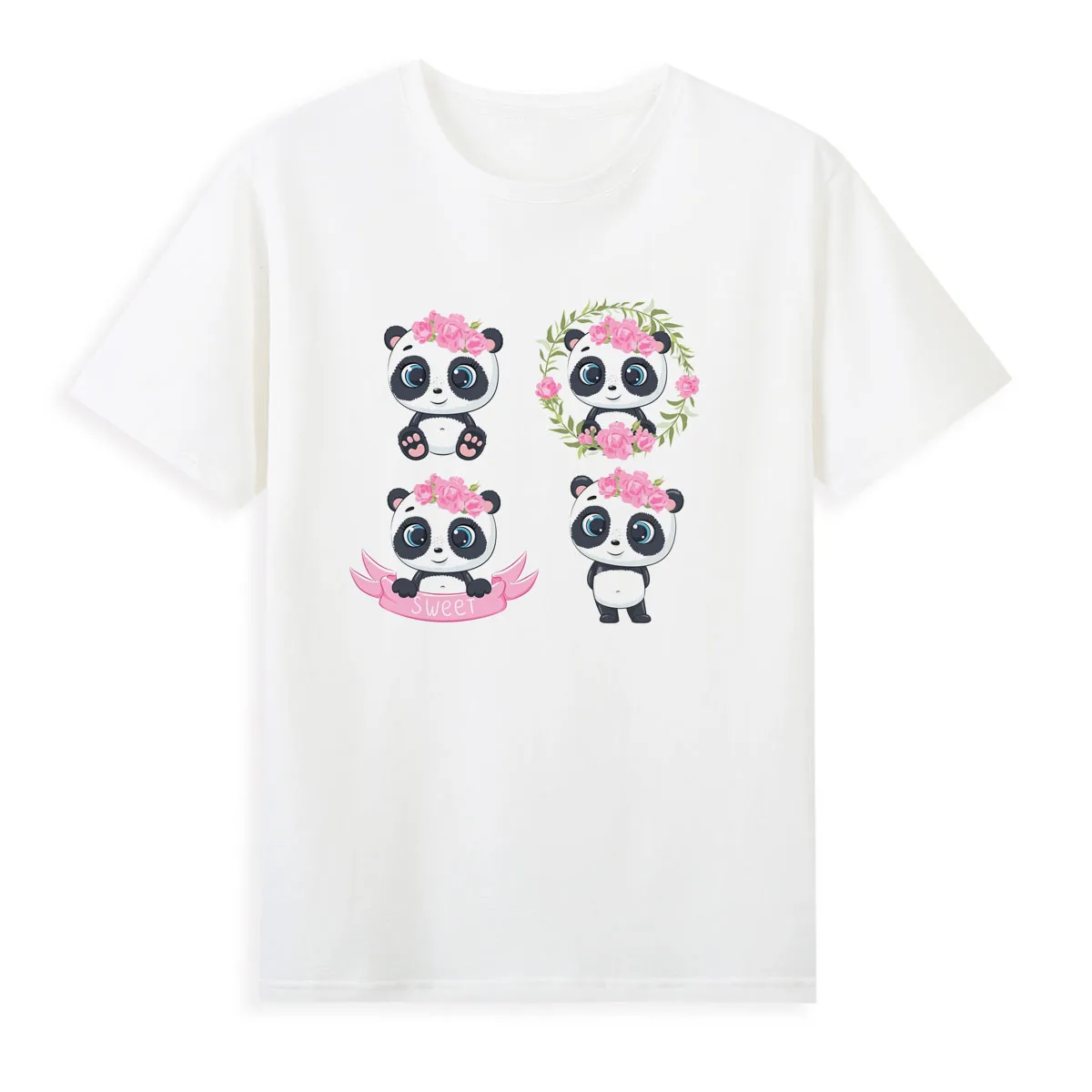 Cute Panda Print T-shirt Girls' cute cartoon tops Summer soft and comfortable clothing A252