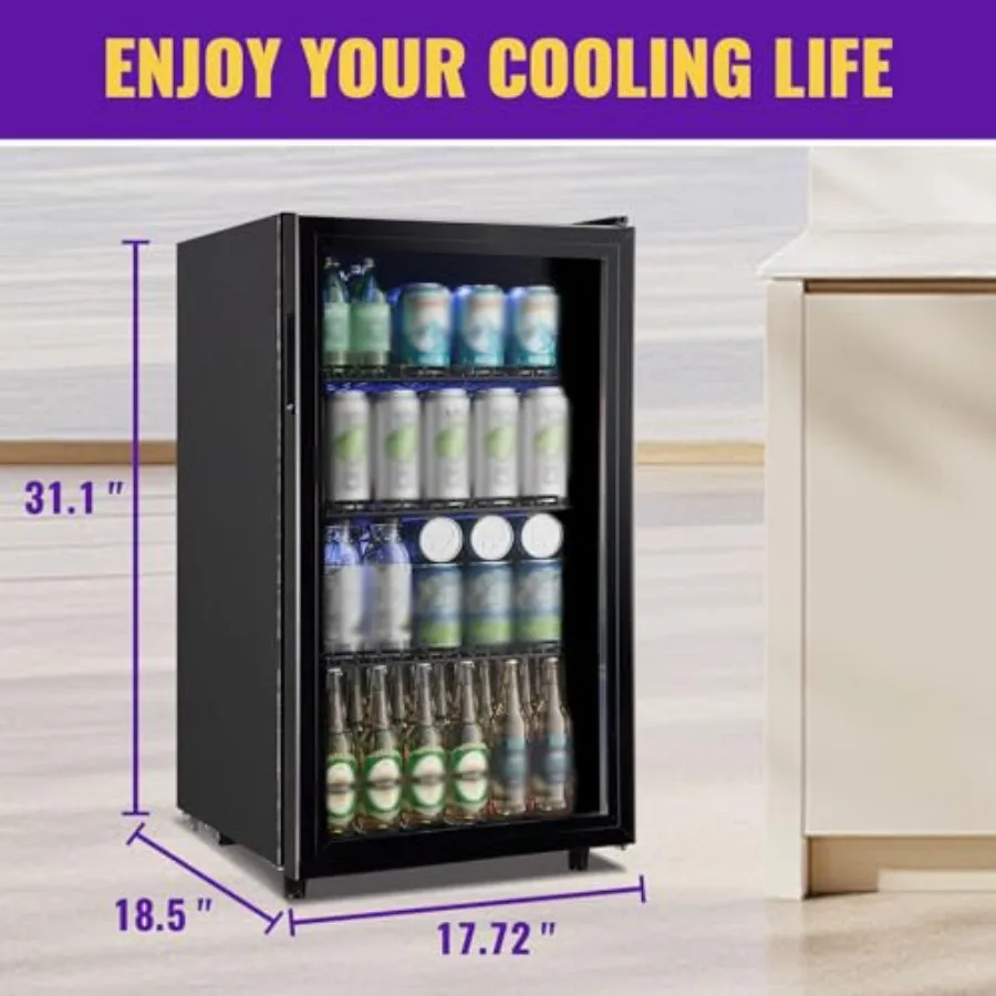 ثلاجة مشروبات 3.5 قدم مكعب، ثلاجة صغيرة مع باب زجاجي لصودا البيرة أو آلة تبريد المشروبات الصغيرة مع شفافة