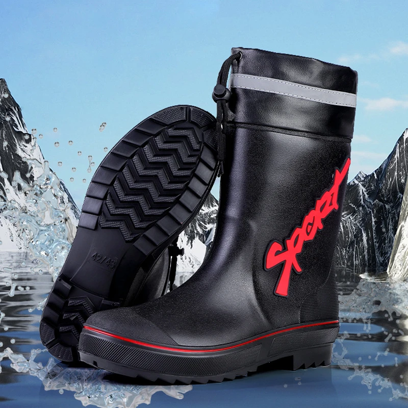

Winter Warm Rain Boots For Men Mid-calf Slip-On Waterproof Rubber Rain Shoes Durable Non-Slip Boots Fishing Camp Rainy Day