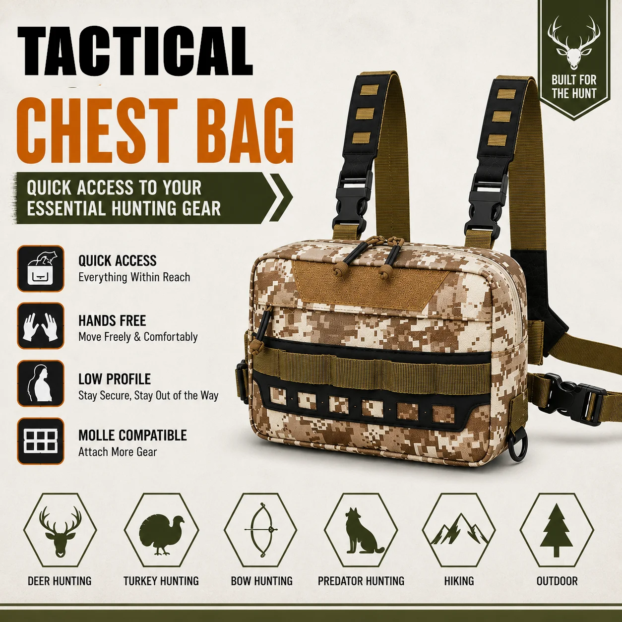 Image of Taktische Tasche MOLLE Jagd-Brusttasche Angeltasche Hüfttasche für Jagd, Wandern, Camping, Outdoor-Sport