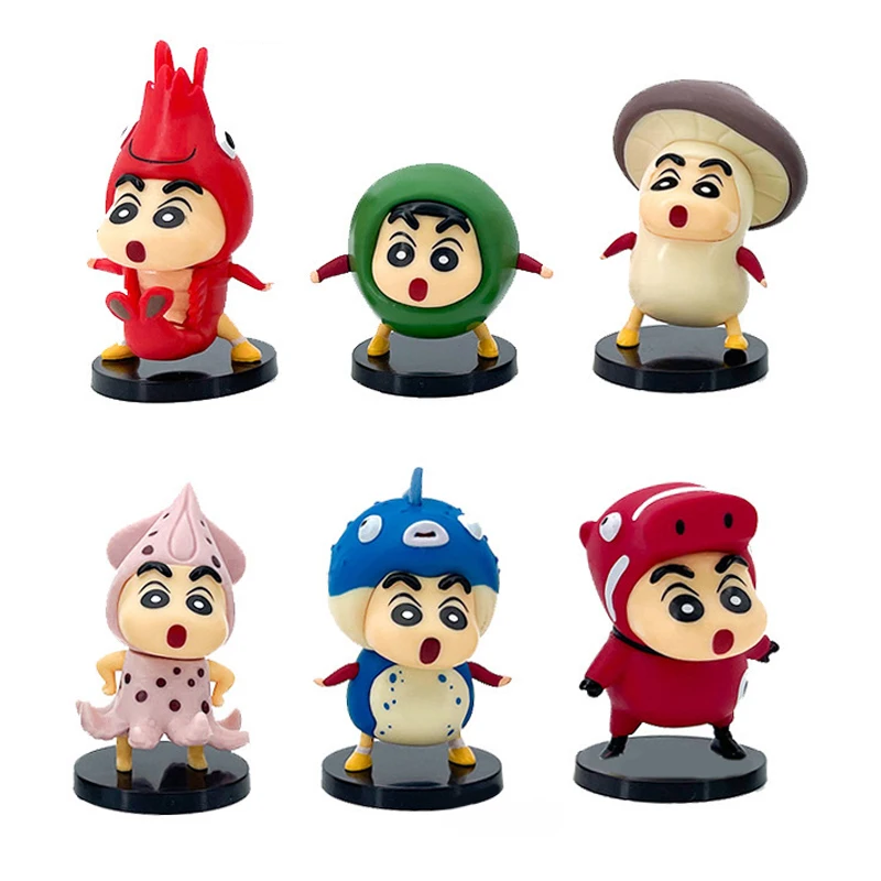 6Pcs/set Anime Crayon ShinChan Figures Nohara Shinnosuke Action Figure Car Desktop Ornaments Kids Birthday Gift