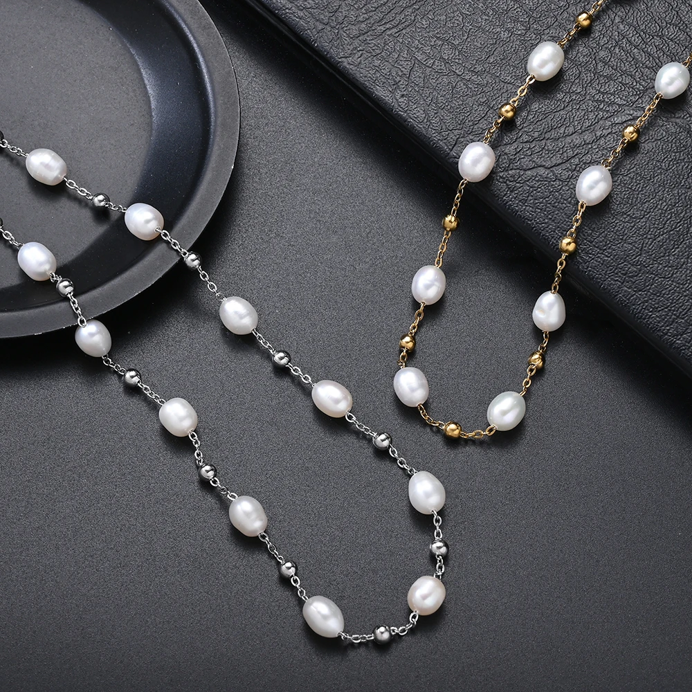 

High Quality Freshwater Pearl Handmade Necklace Stainless Steel Jewelry Classic Noble Elegant Women's Daily Gift