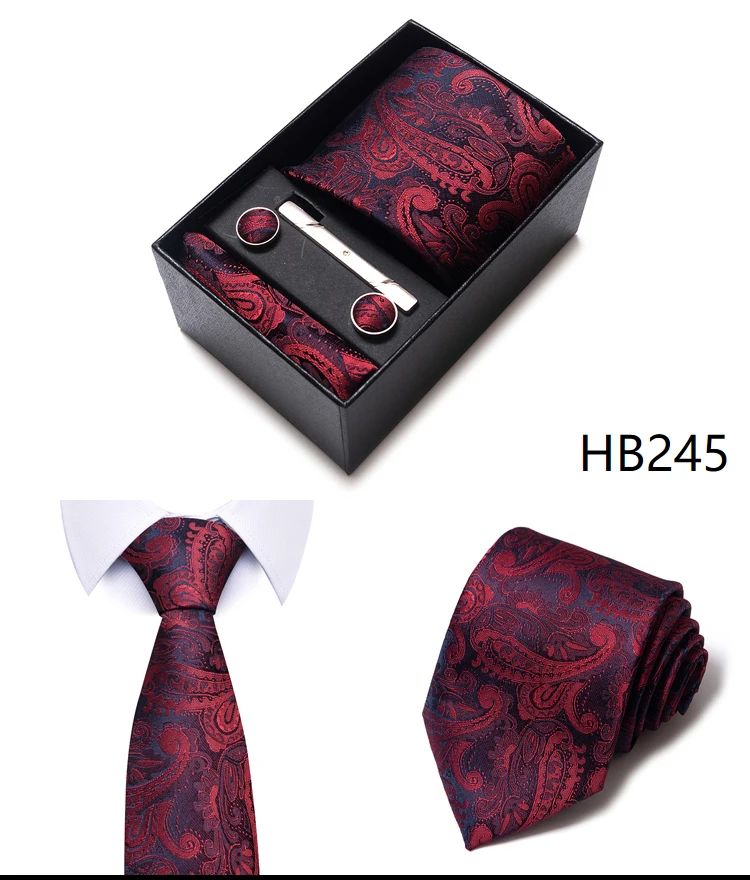 Hochwertige lila gestreifte Krawatte Taschentuch Manschettenknopf Set für Männer Krawatte Urlaub Geschenkbox Anzug Zubehör Hochzeit Gravats – Detail 23