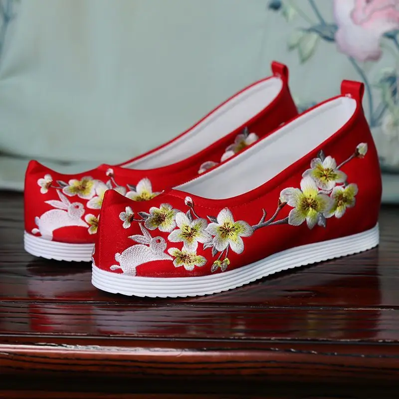 Hanfu sapatos tradicionais femininos chineses sapatos bordados planos sapatos vintage cosplay hanfu sapatos branco preto vermelho plus size 41 presente