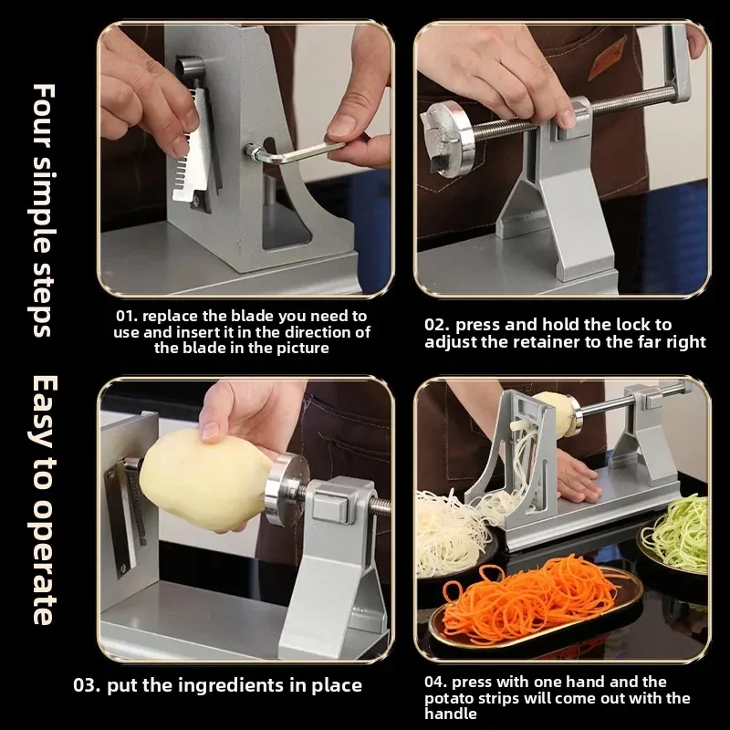 

Multifunctional Rotating Shredded Potatoes Grater Thousand Wire Grater Turnip Strip Slice Hand-Cranking Slicer Flaker Commercial