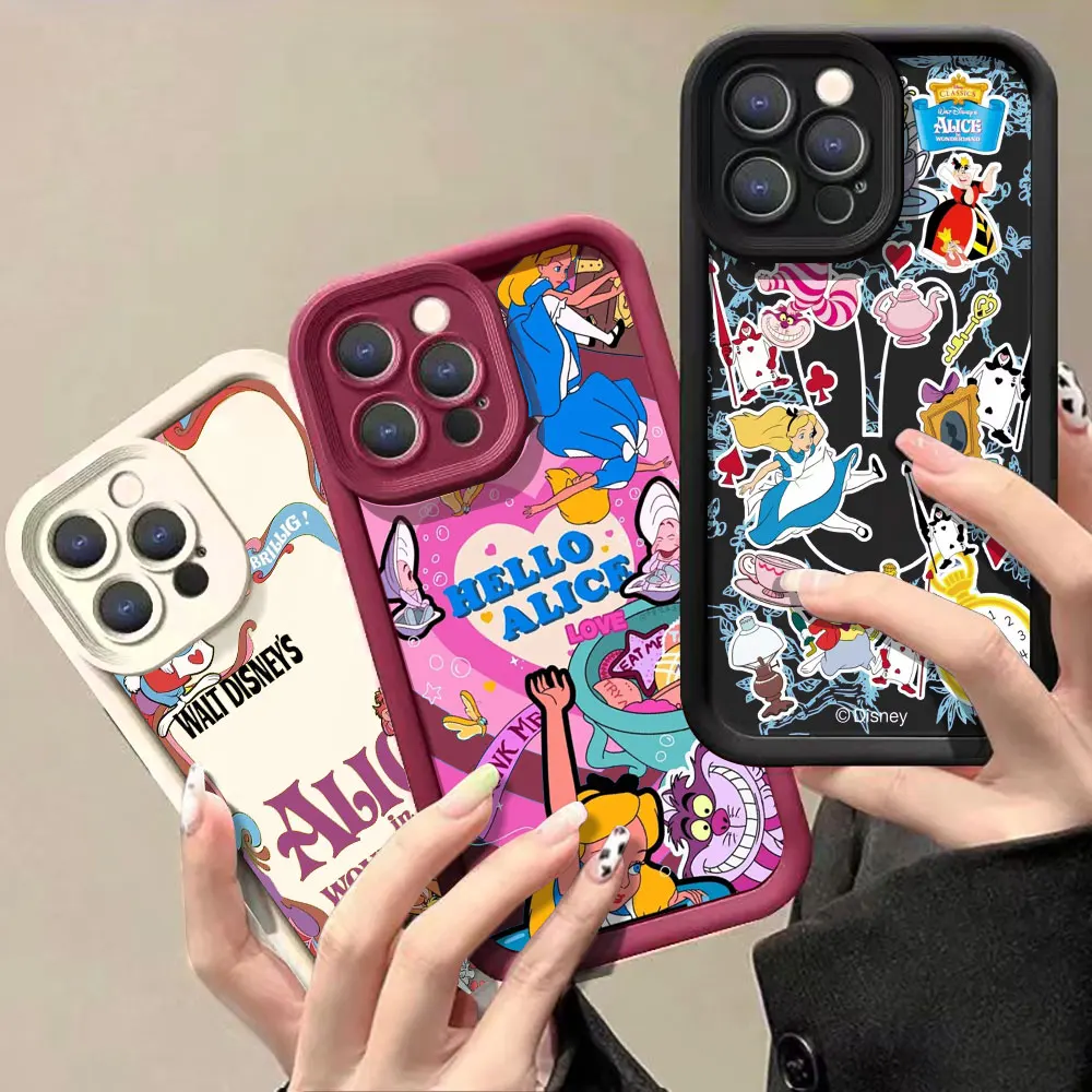 Disney Alice in Wonderland Case For Huawei P50 P40 P30 Mate 40 30 20 Nova Y70 Y70S 10 10SE 9 7SE Honor 50 50SE PRO Liquid Cover