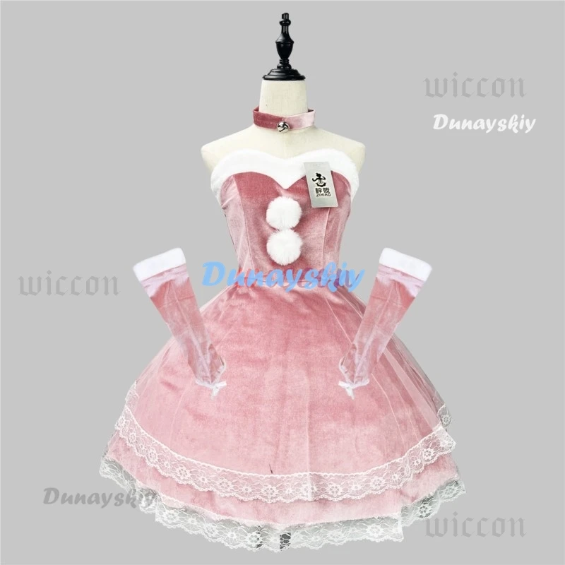 Sweet Lolita Bunny Girl, Costume d'Halloween, Costume de cosplay de Noël, Anime japonais, Lingerie de femme de chambre rose, Tenue de jeu de rôle de lapin en velours doux