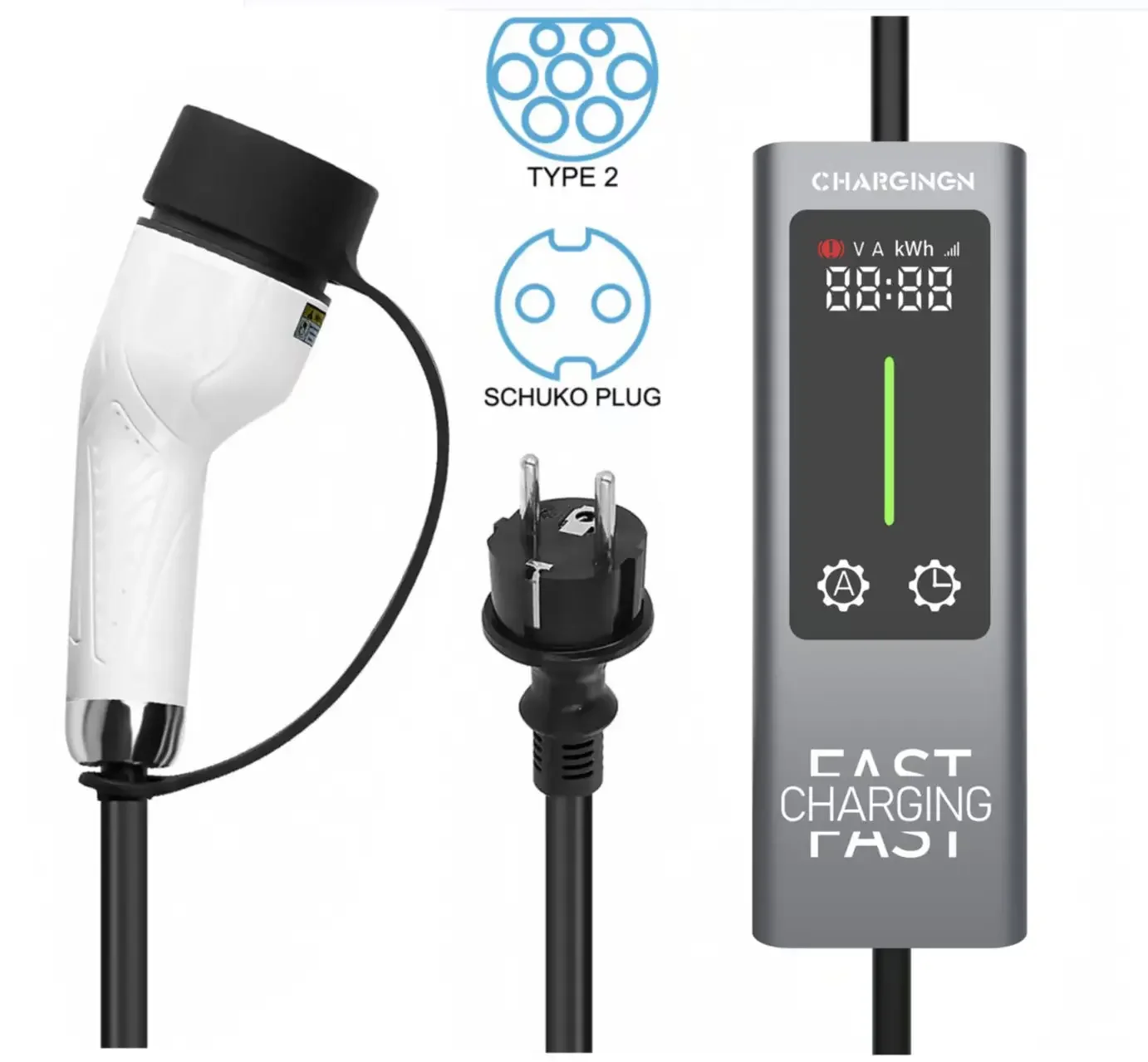 Type2 3.5KW 16A Portable EV Charger Fast Charging Adjustable Current Pile Electric Cars 7KW Output Power New Charging Stations