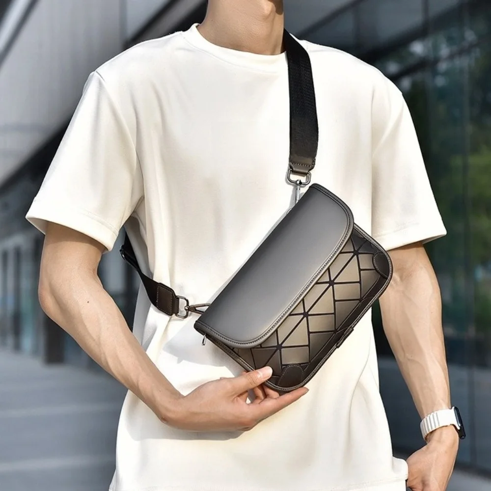

Fashion PU Grid Shoulder Bag Colorful Waterproof Men Crossbody Bag Multi-function Large Capacity Men Chest Bag Streetwear