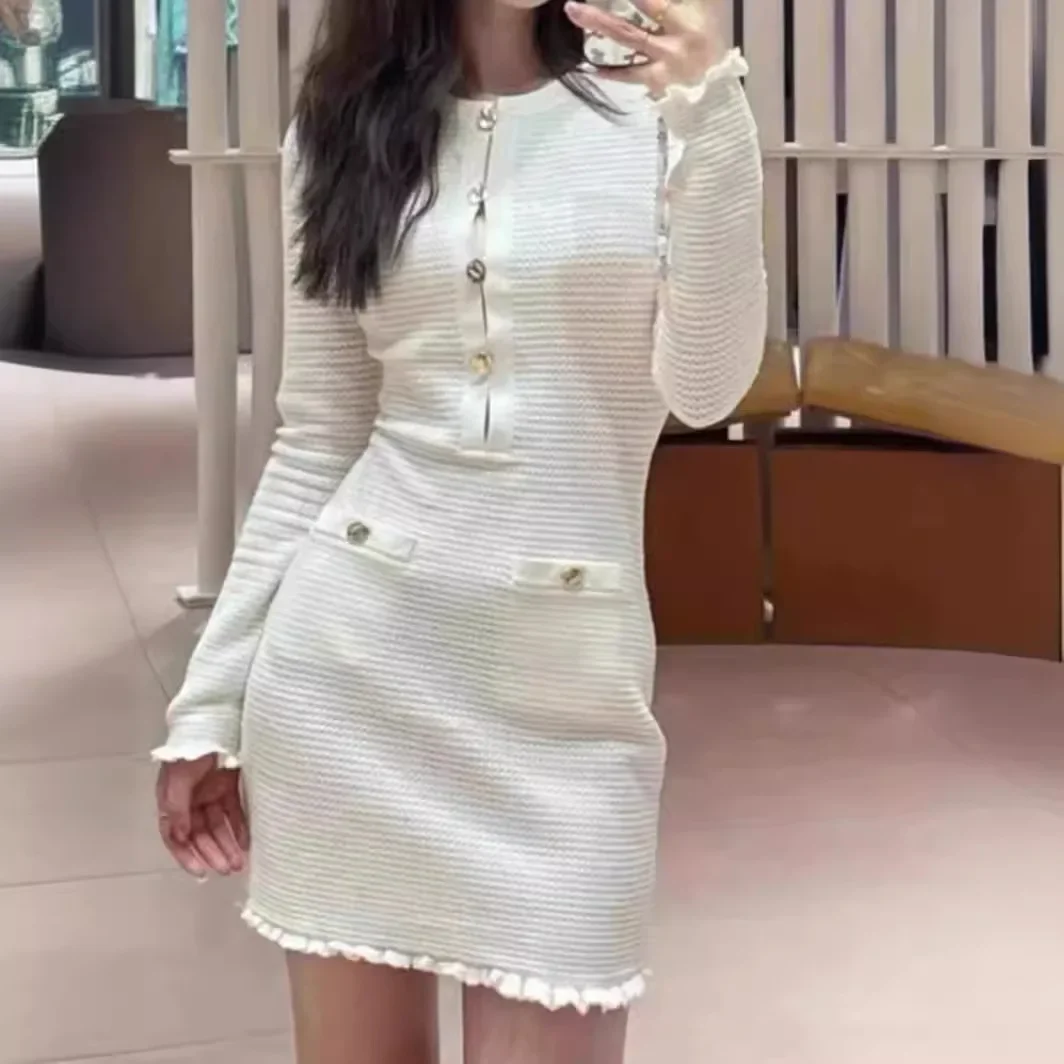 

French niche 2024 spring/summer hollowed out slim fit short skirt, elegant knitted dress for women