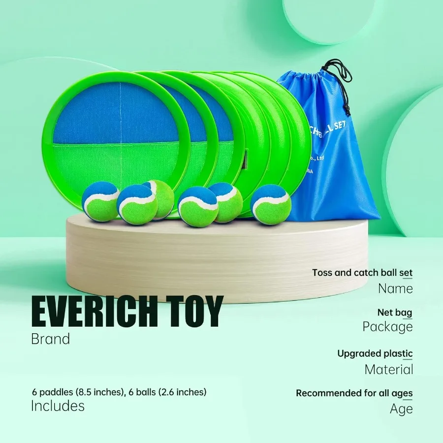 Ensemble de jeu de lancer et de capture de balle – Jeux d'intérieur et d'extérieur pour enfants de 3 à 12 ans, jouet aquatique pour piscine de sable de plage, comprend 6 pagaies, 6 balles collantes
