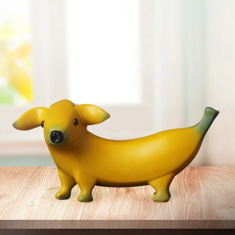 3 Pcs/Set Resin Banana Dogs Figurines European Abstract Art Animal Puppy Ornament Home Living Room Desktop Objects