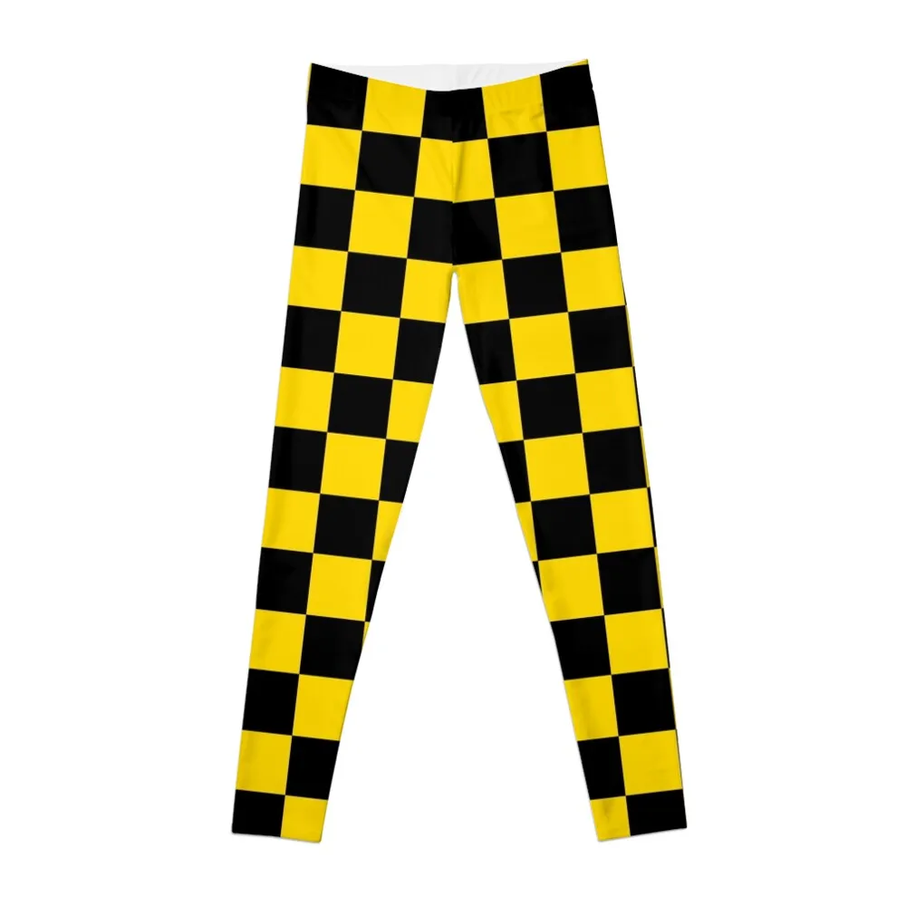 

Black and Gold Checkered Gold and Black Checked Leggings Sports pants for high waist sports woman gym Womens Leggings