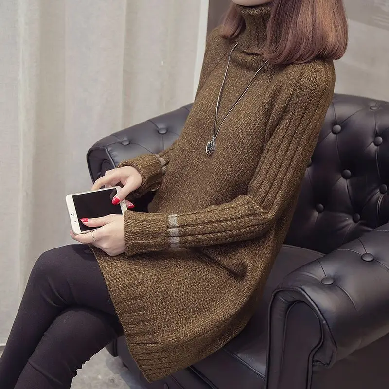 

Рубашка с высоким воротником, женский топ, модное платье-свитер, женский осенне-зимний пуловер 2026, корейское свободное пальто, трикотаж