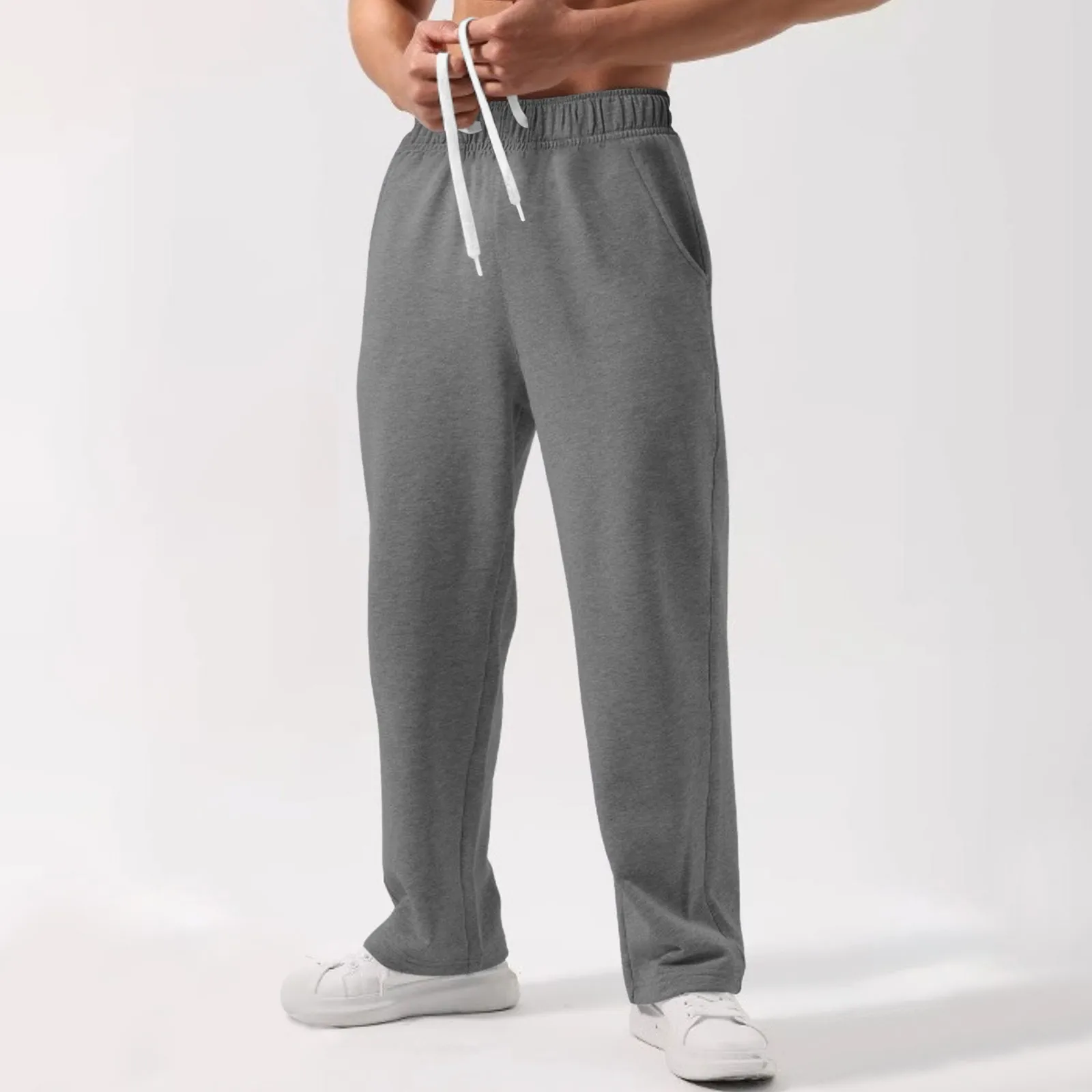 2024 Classic Sweatpants Mens Fleece Lined Trousers Wide Leg Straight Style Long Pants Workout High Waisted Yoga Sports Bottom