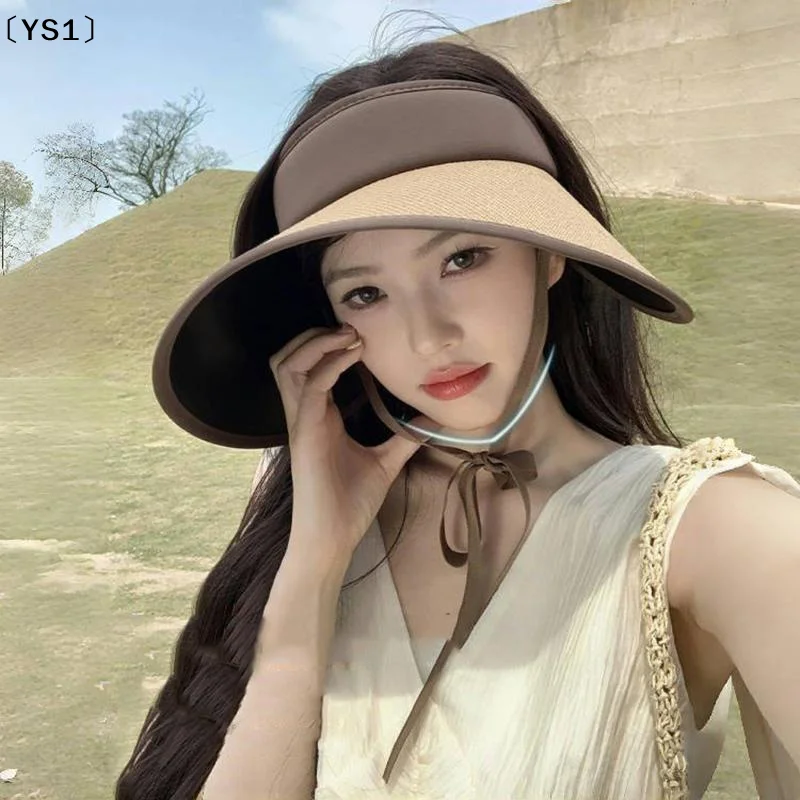 〔YS1〕Summer Women's Big Brim Vinyl Empty Top Hat Foldable Riding Shade Surround Hat Straw Hat Removable Sunscreen Hat