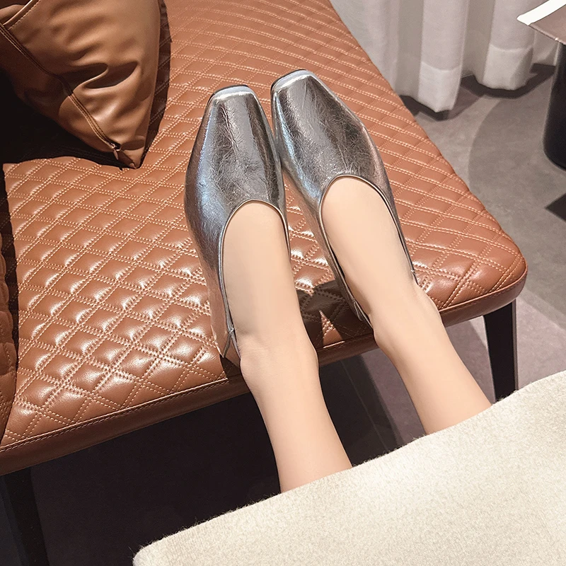 รองเท้าบัลเล่ต์สตรีหัวเหลี่ยม - Leather Work Flats Women บทวิจารณ์และราคา