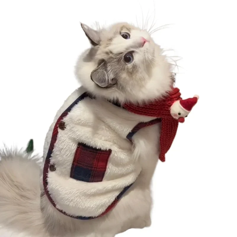 

Christmas autumn and winter cotton-padded puppet cat British short silver gradient cat New Year's velvet vest