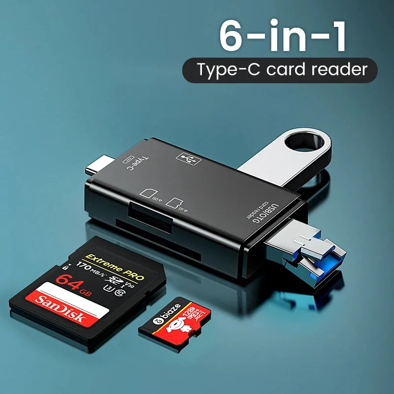 

Multifunction 6 in 1 OTG SD Card Reader USB2.0 Type-C/TF/SD Memory Card Smart Cardreader for Laptop Accessories Adapter