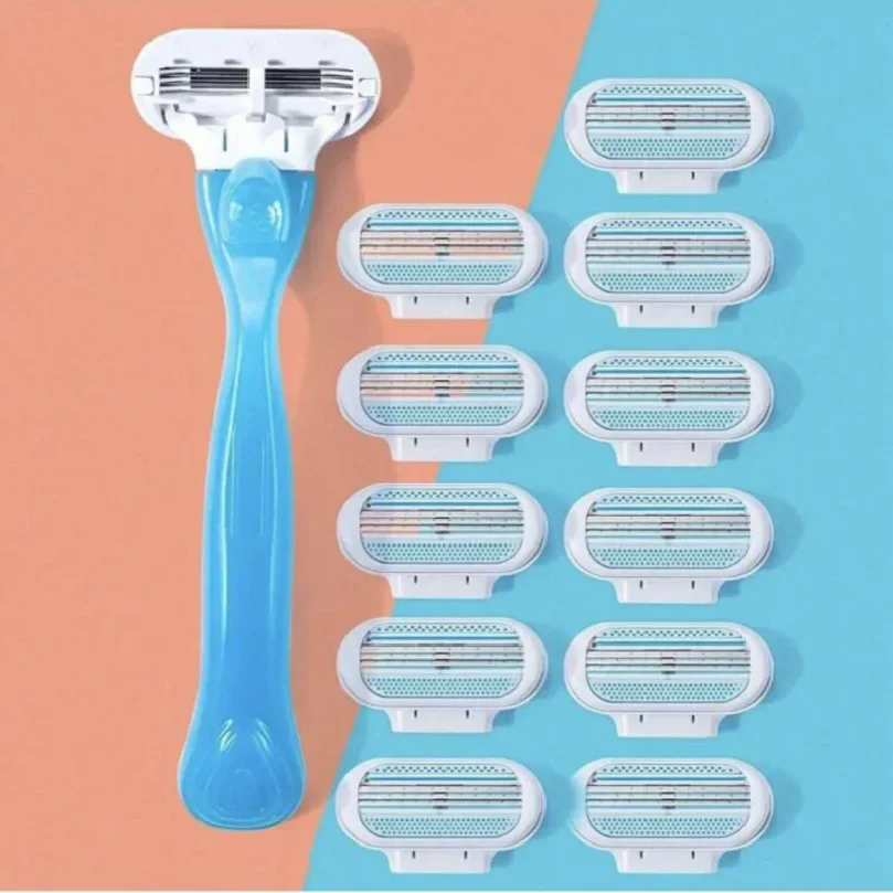 1 Handle + 4/8 Blade Women Safety Razor Blades Face/ Leg/ Armpit/ Bikini Beauty Hair Removal Shaving Compatible Venus Shaver