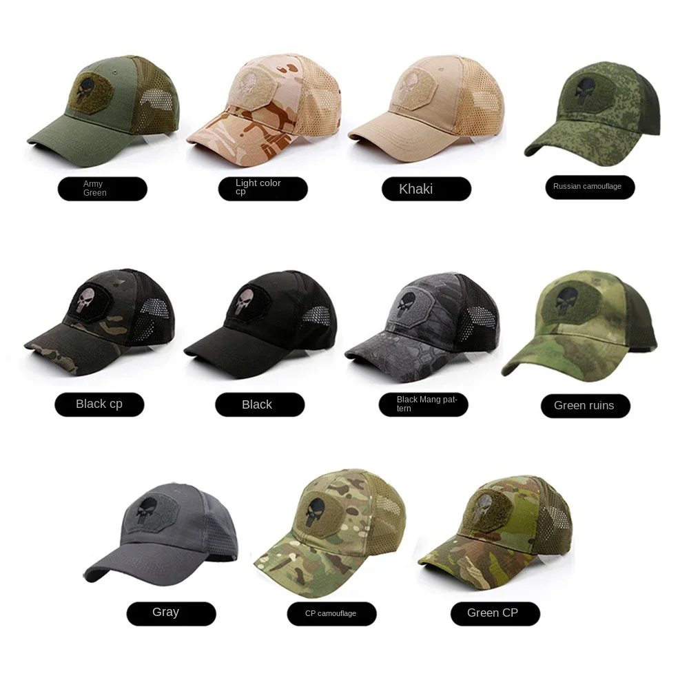 Bonés de beisebol táticos de caveira com selos camuflados masculinos para mulheres verão airsoft militar ao ar livre malha snapback boné viseira de