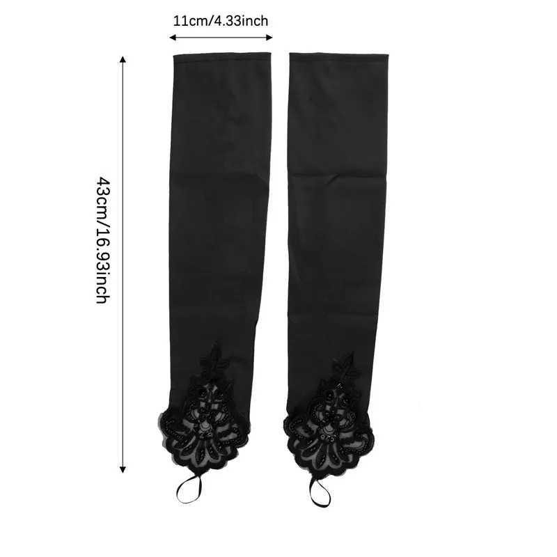 Guantes de dedo de gancho de bordado de encaje Sexy de satén de 43cm de largo para mujer, fiesta Retro, conducción de etiqueta, Cosplay, cena, baile, mitones