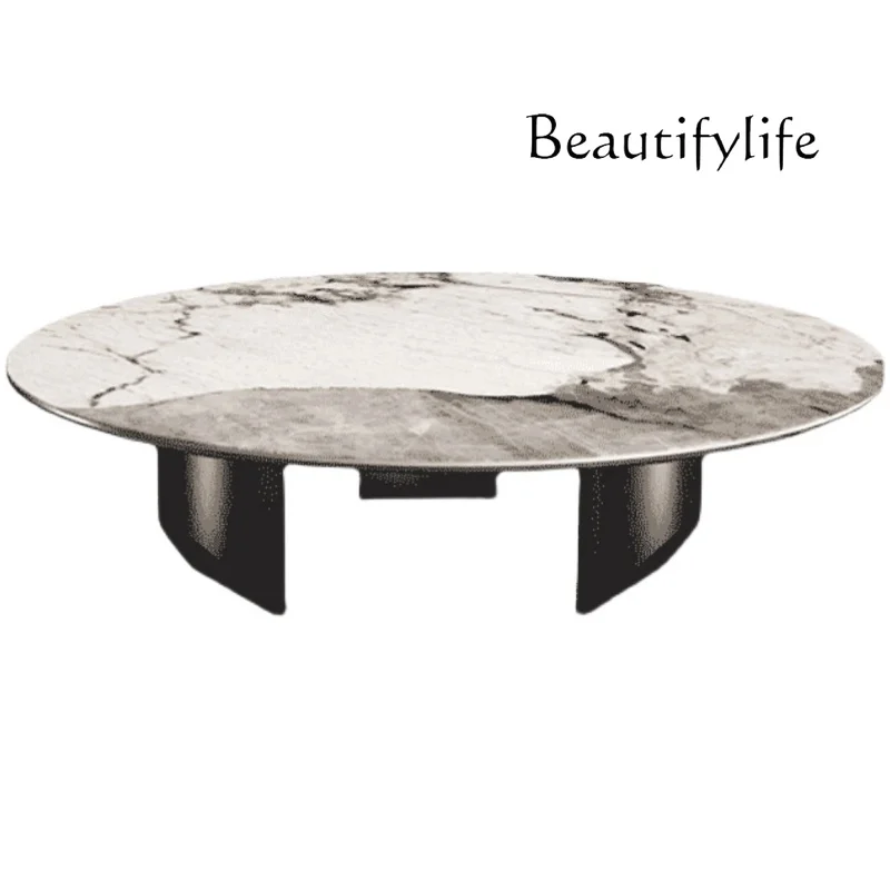 

Rock slab light luxury coffee table modern minimalist stainless steel foot marble round small apartment household coffee table