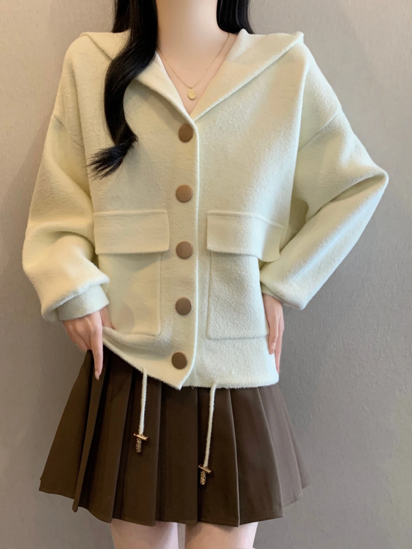 

Hooded V-Neck Knitted Cardigan Sweater Women's Spring Autumn plus Size Slimming Short Style Casual Luxury Fashion Top