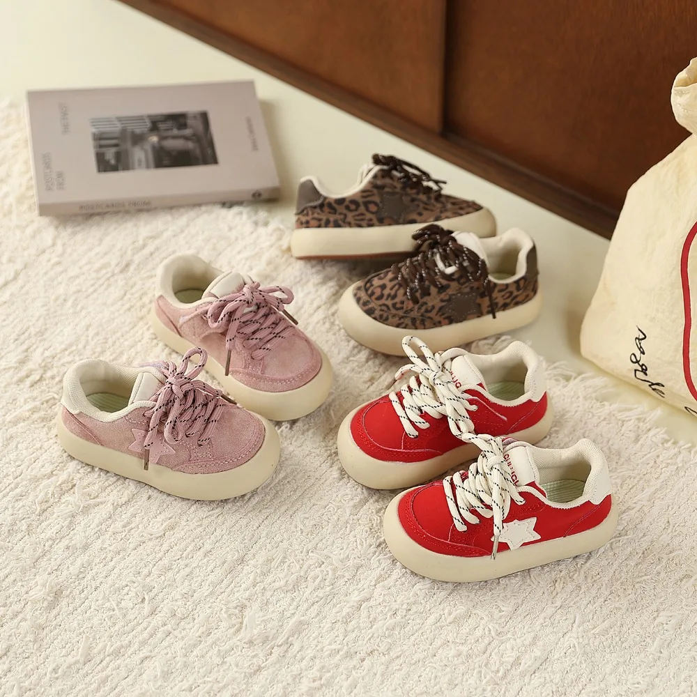 

2026 Spring Autumn Children Shoes KPOP Leather Breathable Kids Casual Shoes Star Non-slip Fashion Toddler Girls Boys Sneakers