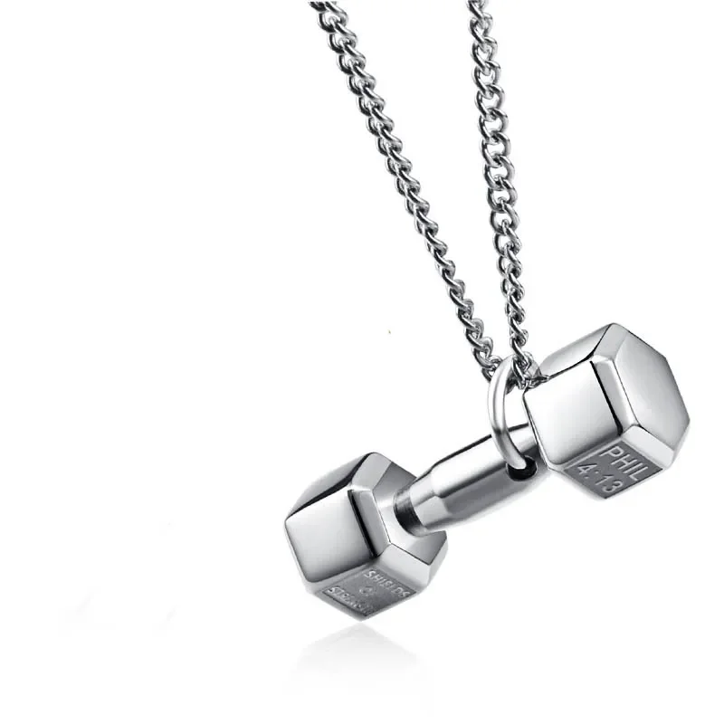 Fitness Dumbbell Barbell Pendant Necklace for Men Woman Weightlifting Sports Bodybuilding Necklaces Male Jewelry