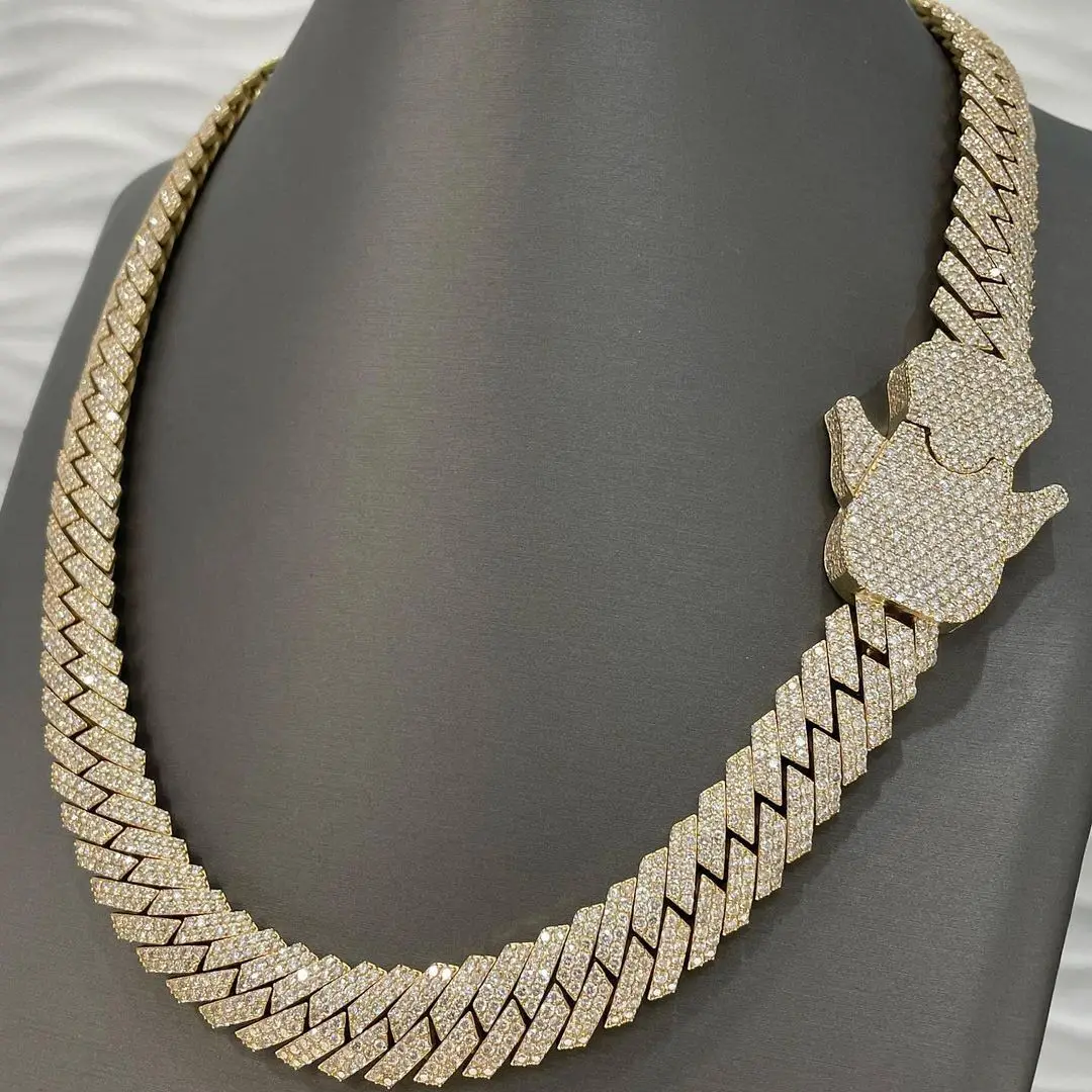 Rapper Jewelry 10k Gold Customized Iced out Diamond New Fashion 18 mm Cuban Chain with White Diamonds Unisex Hip Hop Style Chain