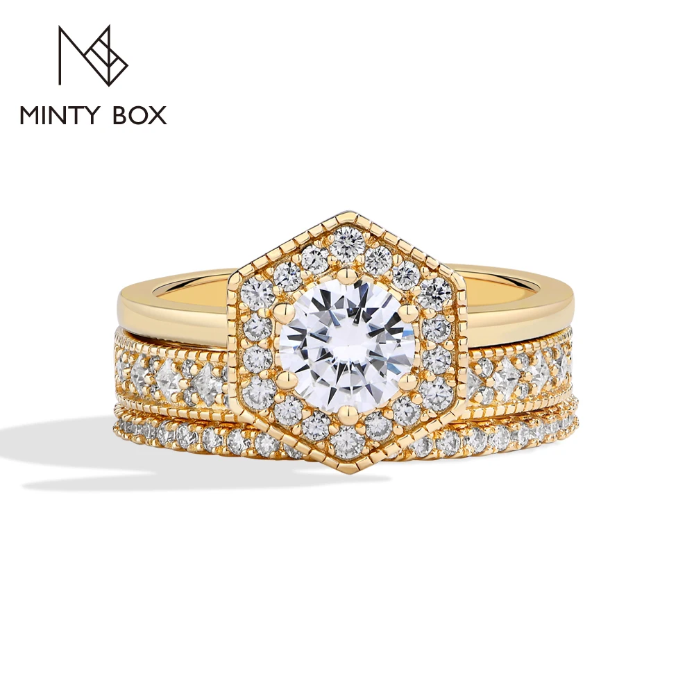 MintyBox Luxury D VVS1 Color Moissanite Rings for Women 925 Sterling Silver 3pcs Stackable Ring Wedding Bridal Sets Fine Jewelry
