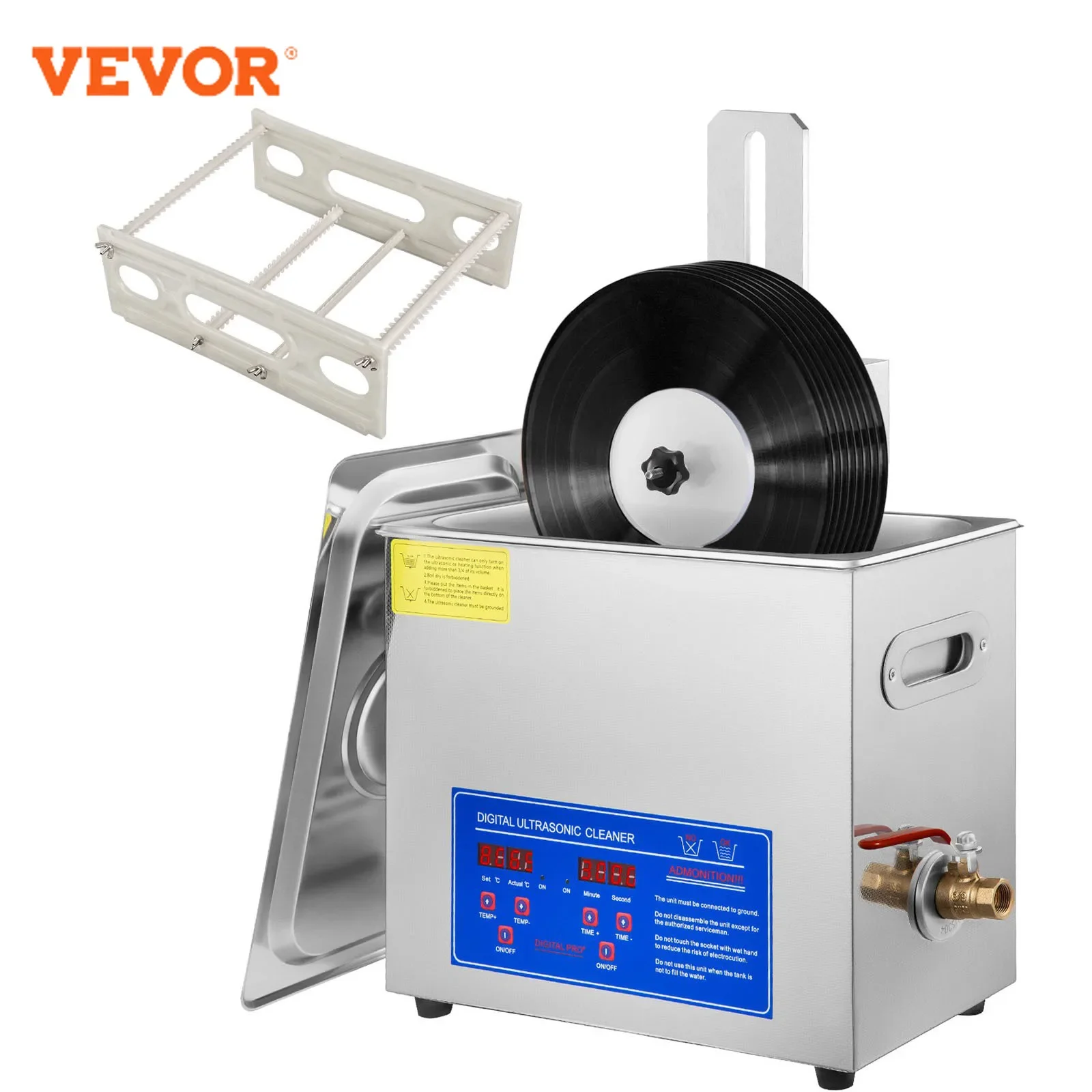

VEVOR ultrasonic cleaning machine 6L capacity 180W with drying rack suitable for cleaning 7-12 inch vinyl records