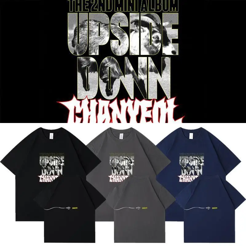 

KPOP CHANYEOL Upside Down Album Oversized T Shirt Women Men Korean Fashion 100% Cotton Hip Hop Tee Shirt Harajuku Tops