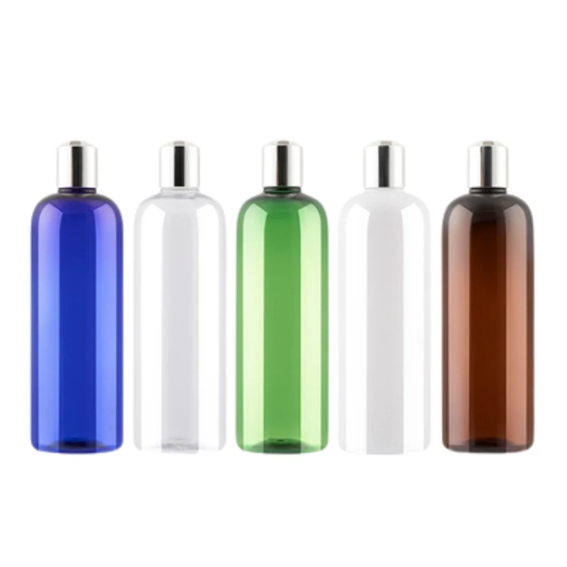 10Pcs Empty Pastic Bottle Round Shoulder PET 500ML Shiny Silver Collar Press Pump Refillable Cosmetic Packaging Container