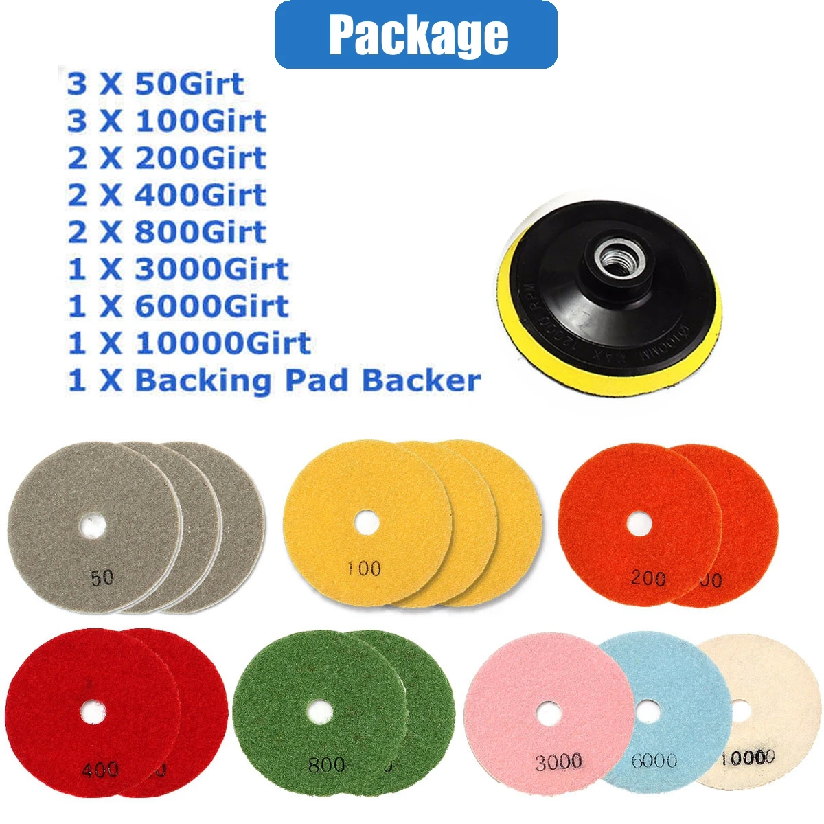 16pcs 100mm 4 inch Diamond Polishing Pads Kit Wet/Dry for Granite Stone Concrete Marble Polishing Use Grinding Discs Set