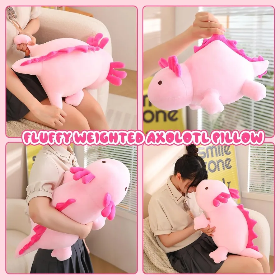 Brinquedo de pelúcia axolotl ponderado rosa 23,6 polegadas 3,1 lbs travesseiro de pelúcia fofo para meninas meninos presente macio huggable rosa preenchido com