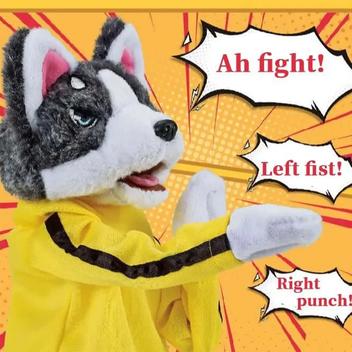 Husky Boxing Interaktives Plüschtier, Kung-Fu-Hund mit Sound, Boxspielzeug, Plüschpuppe mit Sound, Interaktive Boxhund-Handpuppe – Detail 6