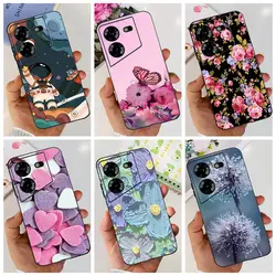 For Tecno Pova 5 Case LH7n Black TPU Fashion Cute Cat Flowers Soft Silicone Shockproof Bumper For Tecno Pova5 Back Cover Funda