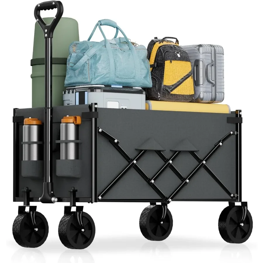 

Lightweight Folding Wagon Large Capacity Collapsible Grocery Cart on Big Wheels Heavy Duty Foldable Shopping Carts All-Terrain