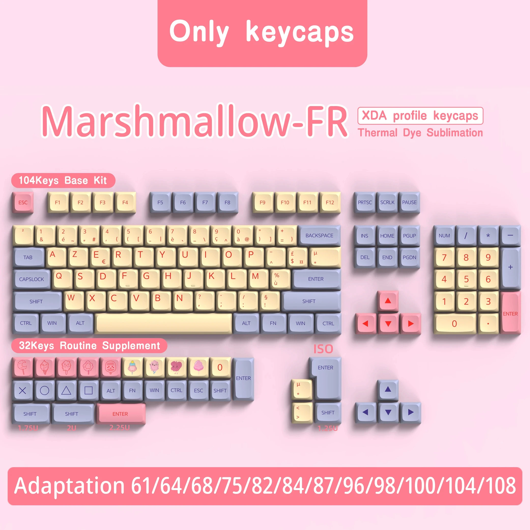 Imagem -02 - Keycaps Franceses para Teclado Mecânico Layout Iso Perfil Xda Pbt fr Keycap Dye-sub 7u Barra de Espaço