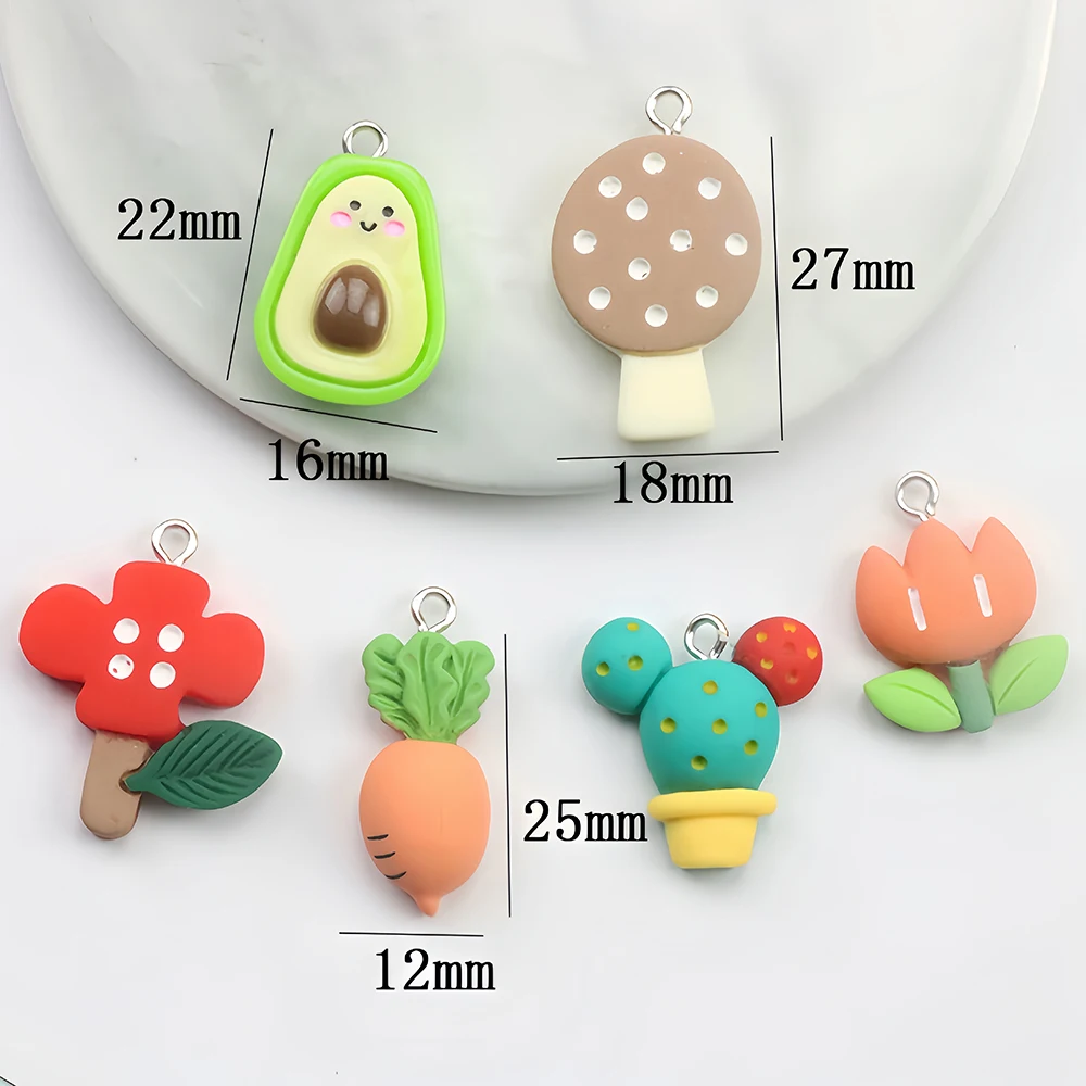 10 Stück Blumen-Harz-Charms, Avocado-Kaktus-Pilz für DIY-Ohrringe, Armbänder, Halsketten, Schlüsselanhänger, Anhänger, Schmuckherstellung – Detail 4