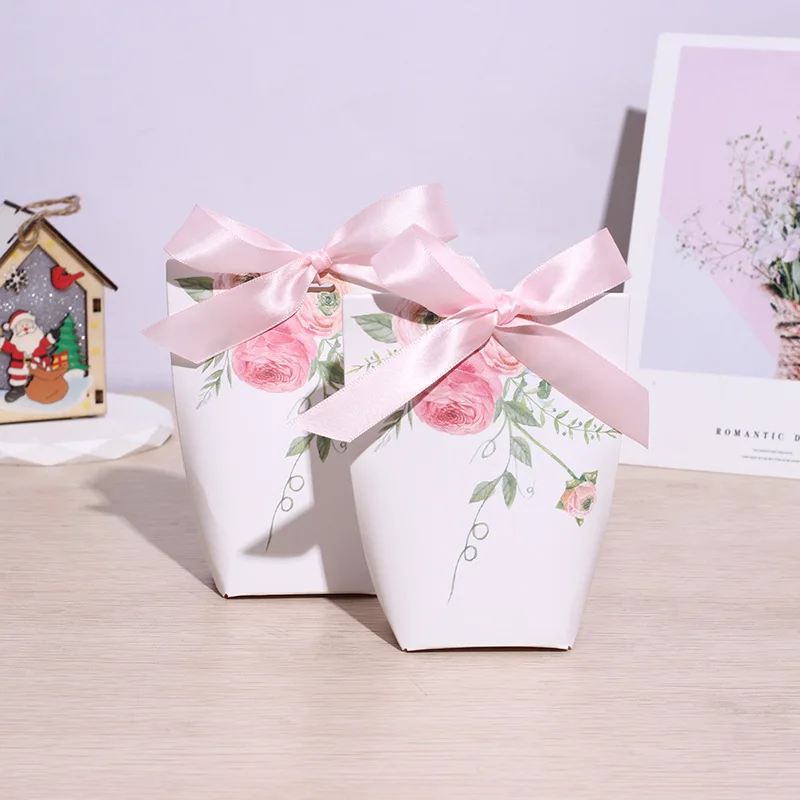 

Paper Boxes Manufactur Luxury Packaging Pink Rose Mini Gift Box with Ribbon Wedding Gifts for Guests Party Decoration