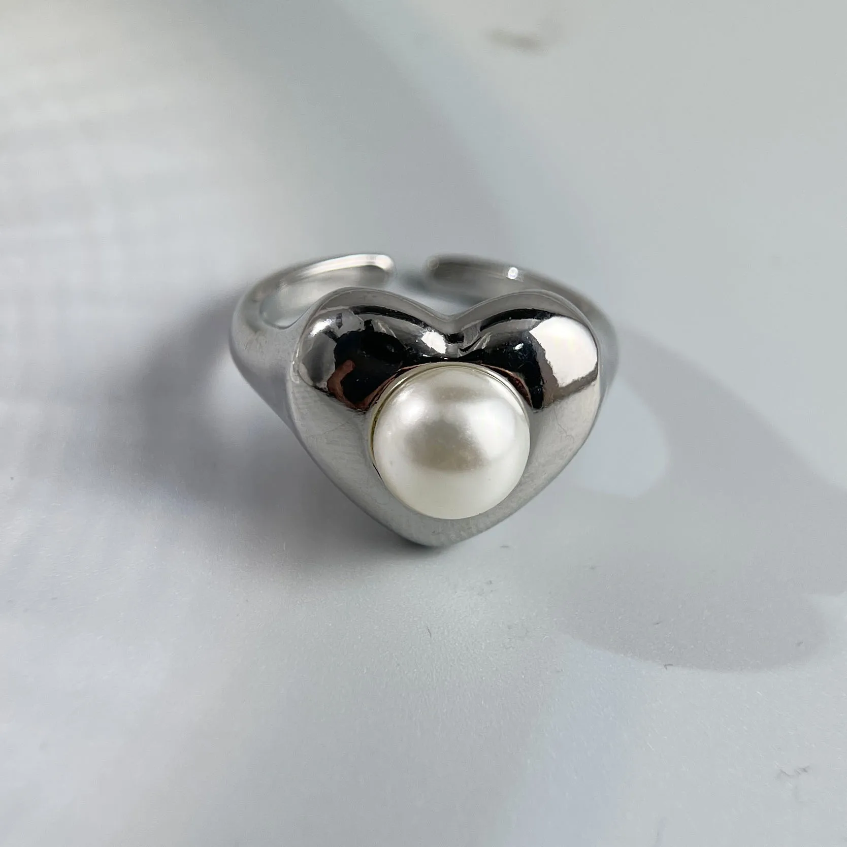 خواتم من الفضة الإسترليني عيار 925 للنساء والأزواج، خاتم لؤلؤ على شكل قلب بسيط مصنوع يدويًا، هدية مجوهرات راقية تمنع الحساسية
