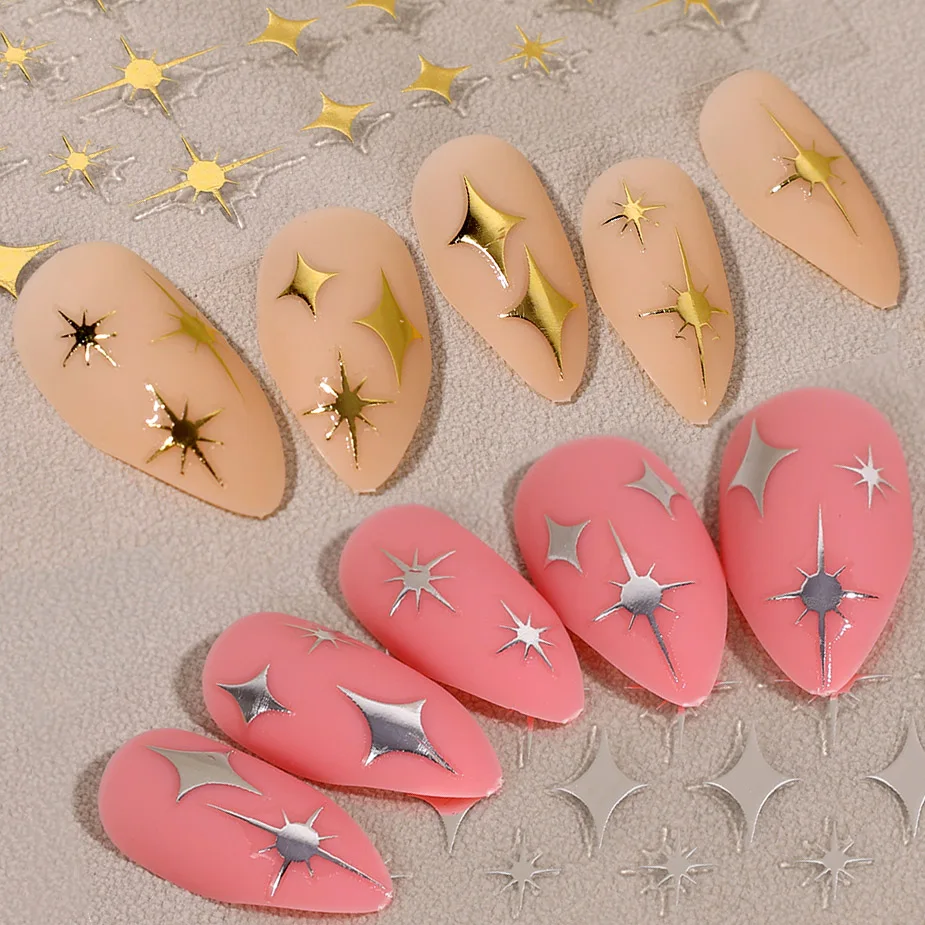 Наклейки для ногтей Y2K со звездами, 3D, серебряные, золотые, черные, белые, звездный блеск, дизайн ногтей, идея для маникюра, слайдер, астрологическая наклейка, наклейки для ногтей Наклейки для ногтей Y2K со звездами, 3D, серебряные, золотые, черные, белые, звездный блеск, дизайн ногтей, идея для маникюра, слайдер, астрологическая наклейка, наклейки для ногтей