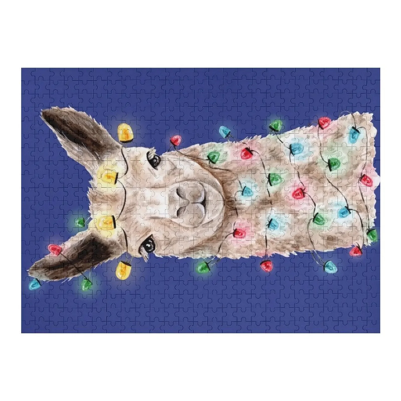 

Лама с гирляндой-акварельная живопись-головоломка Рождественские подарки Персонализированные игрушки Деревянные животные Фотопазл на заказ