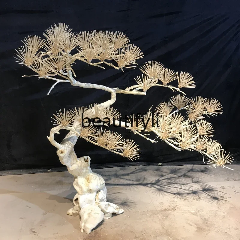 

Large-scale landscaping solid wood simulation fake pine tree living room entrance new Chinese welcome pine ornament53