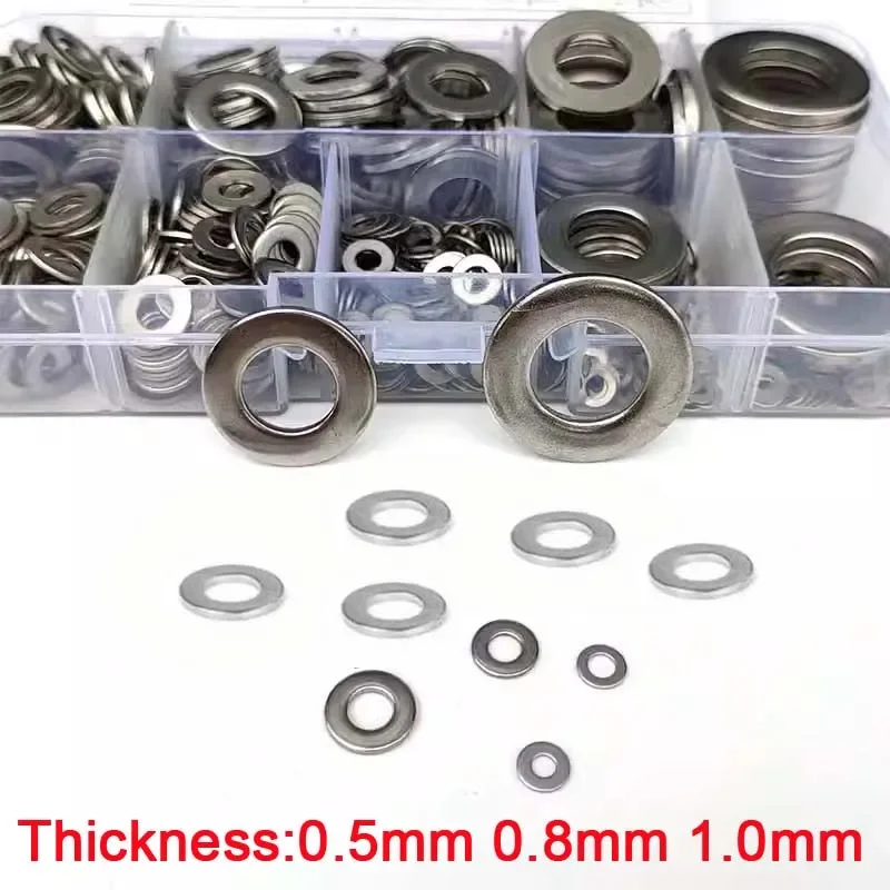 260pcs 304 Stainless Steel Washer Set Flat Washers Ring Plain Washer Gaskets Assortment Kit M3 M4 M5 M6 M8 M10 M12 M14 M16 M20